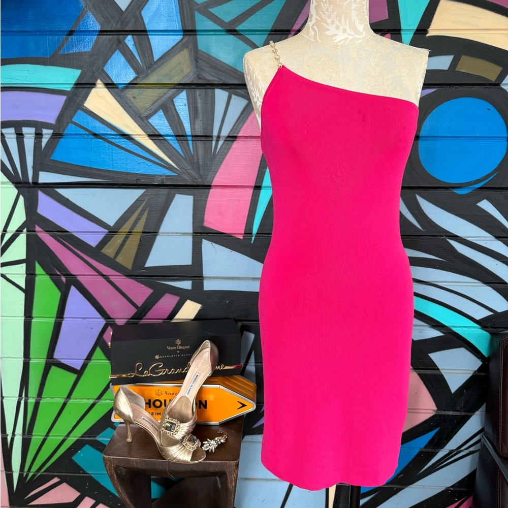House of Harlow hot pink one shoulder dress with rhinestone strap, size …